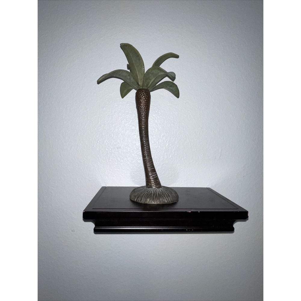 Vintage Polished Brass Heavy Candle Palm Tree Set